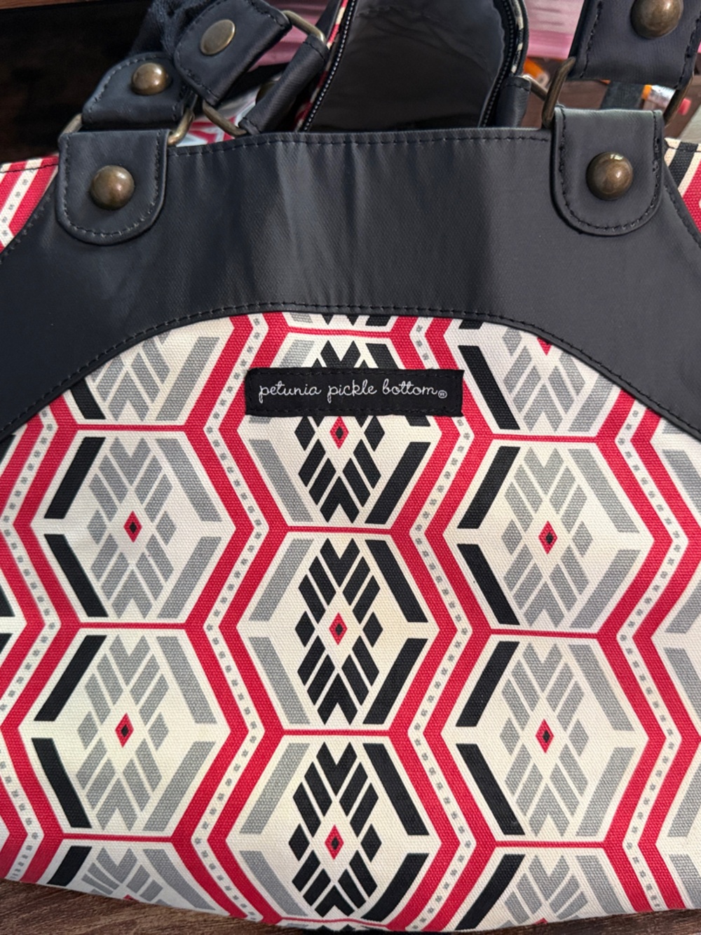 Petunia Pickle Bottom Red, Black and Cream Geometric Tote